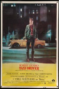 9j411 TAXI DRIVER 40x60 '76 classic art of Robert De Niro by cab, directed by Martin Scorsese!
