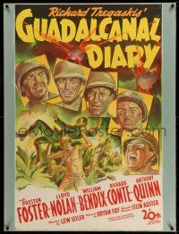 9j053 GUADALCANAL DIARY 1sh '43 great stone litho of top stars close up & in island action!