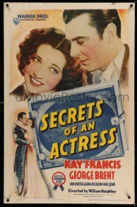 9j064 SECRETS OF AN ACTRESS 1sh '38 George Brent helps sexy Kay Francis succeed on Broadway!