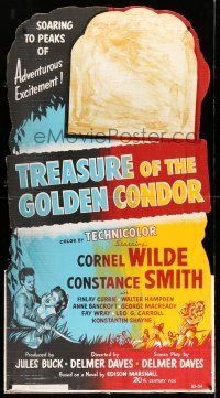 9j160 TREASURE OF THE GOLDEN CONDOR standee '53 art of Cornel Wilde w/ girl & attacked by snake!