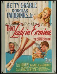 9j069 THAT LADY IN ERMINE 1sh '48 stone litho of sexy Betty Grable & Douglas Fairbanks Jr.!