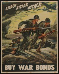 9j168 ATTACK ATTACK ATTACK 22x28 WWII war poster '42 cool Warren art of soldiers advancing!