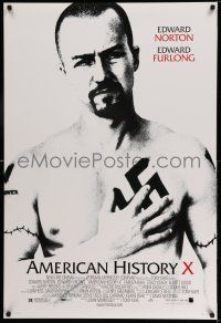 9k037 AMERICAN HISTORY X DS 1sh '98 B&W image of Edward Norton as skinhead neo-Nazi!