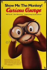 9k166 CURIOUS GEORGE DS 1sh '06 Will Ferrell & Drew Barrymore, art of cute monkey w/ binoculars!