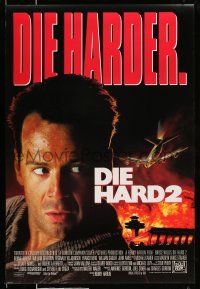 9k186 DIE HARD 2 int'l DS 1sh '90 tough guy Bruce Willis, image of airplane and fire over airport!
