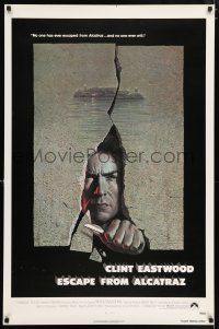 9k227 ESCAPE FROM ALCATRAZ 1sh '79 cool artwork of Clint Eastwood busting out by Lettick!