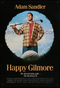 9k306 HAPPY GILMORE 1sh '96 image of Adam Sandler, he doesn't play, he destroys golf!