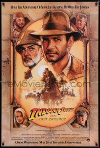 9k359 INDIANA JONES & THE LAST CRUSADE advance 1sh '89 art of Ford & Connery by Drew!