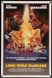 9k429 LONE WOLF McQUADE 1sh '83 great face off art of Chuck Norris & David Carradine by CW Taylor!