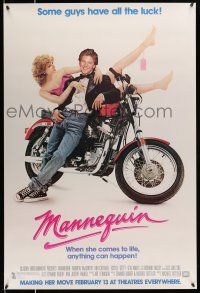 9k460 MANNEQUIN advance 1sh '87 great image of Andrew McCarthy & fake Kim Cattrall on motorcycle!