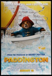 9k541 PADDINGTON advance DS 1sh '15 cute image of bear traveler, he's ,making a big splash!