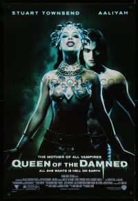 9k575 QUEEN OF THE DAMNED 1sh '01 close up of sexy vampire Aaliyah & Stuart Townsend!