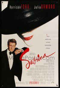 9k614 SABRINA advance 1sh '95 suave Harrison Ford in tuxedo, sexy Julia Ormond in hat!