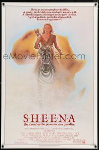 9k633 SHEENA 1sh '84 artwork of sexy Tanya Roberts with bow & arrows riding zebra in Africa!