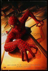 9k671 SPIDER-MAN teaser DS 1sh '02 Tobey Maguire climbing building, Sam Raimi, Marvel Comics!