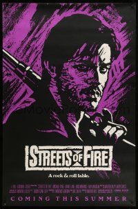 9k731 STREETS OF FIRE advance 1sh '84 Walter Hill, cool purple dayglo Riehm art!