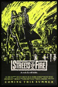 9k732 STREETS OF FIRE advance 1sh '84 Walter Hill, cool yellow dayglo Riehm art!