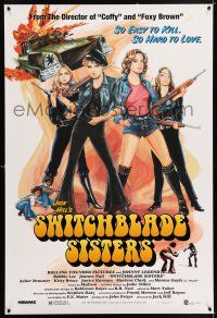 9k740 SWITCHBLADE SISTERS 1sh R96 Jack Hill, fantastic Solie art of sexy bad girl gang with guns!