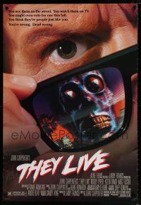 9k755 THEY LIVE DS 1sh '88 Rowdy Roddy Piper, John Carpenter, cool horror image!