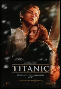 9k765 TITANIC April 6 DS 1sh R12 Leonardo DiCaprio & Winslet, Cameron, collide with destiny!