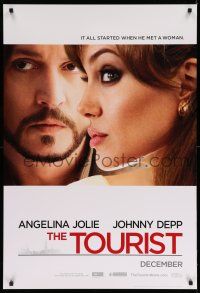 9k778 TOURIST teaser DS 1sh '10 von Donnersmarck, cool image of Johnny Depp & Angelina Jolie!