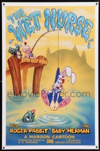 9k821 WET NURSE Kilian 1sh '88 Baby Herman goes fishing w/Roger Rabbit as the bait!