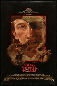 9k847 YOUNG SHERLOCK HOLMES 1sh '85 Steven Spielberg, Nicholas Rowe, really cool detective art!