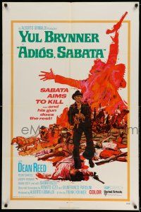 9p022 ADIOS SABATA 1sh '71 Yul Brynner aims to kill, and his gun does the rest, cool art!