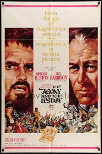 9p032 AGONY & THE ECSTASY roadshow 1sh '65 Terpning art of Charlton Heston & Rex Harrison!