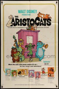9p054 ARISTOCATS 1sh '71 Walt Disney feline jazz musical cartoon, great colorful art!