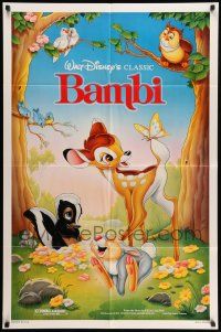 9p065 BAMBI 1sh R88 Walt Disney cartoon deer classic, great art with Thumper & Flower!