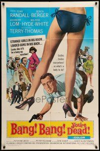 9p070 BANG BANG YOU'RE DEAD 1sh '66 wacky art of Tony Randall crouching between sexy legs!
