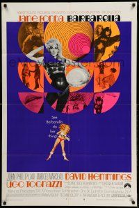 9p073 BARBARELLA style B 1sh '68 Roger Vadim sexy sci-fi, different montage art of Jane Fonda!
