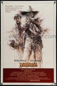 9p074 BARBAROSA 1sh '82 great art of Gary Busey & Willie Nelson with smoking gun by G.T. Suj!