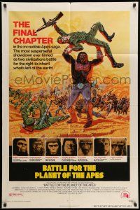 9p079 BATTLE FOR THE PLANET OF THE APES 1sh '73 great sci-fi artwork of war between apes & humans!