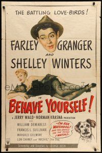 9p091 BEHAVE YOURSELF 1sh '51 art of sexy Shelley Winters by Alberto Vargas!