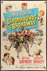 9p131 BLOODHOUNDS OF BROADWAY 1sh '52 Mitzi Gaynor & sexy showgirls, from Damon Runyon story!