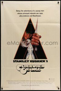 9p205 CLOCKWORK ORANGE 1sh '72 Stanley Kubrick classic, Castle art of Malcolm McDowell, X-rated!
