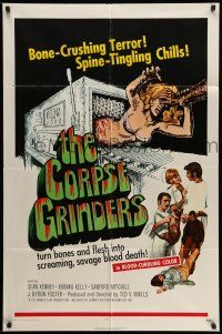 9p214 CORPSE GRINDERS 1sh '71 Ted V. Mikels, most gruesome bone-crushing horror artwork!