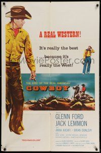 9p220 COWBOY 1sh '58 Glenn Ford & Jack Lemmon in a western movie that has no corn or cliches!