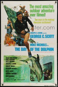 9p237 DAY OF THE DOLPHIN style D 1sh '73 George C. Scott, Mike Nichols, dolphin assassin!