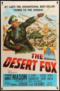 9p248 DESERT FOX 1sh '51 artwork of James Mason as Field Marshal Erwin Rommel at war!