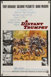 9p259 DISTANT TRUMPET 1sh '64 cool art of Troy Donahue vs Indians by Frank McCarthy!