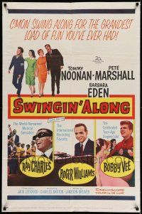 9p261 DOUBLE TROUBLE 1sh R62 Tommy Noonan, Pete Marshall, sexy Barbara Eden, Swingin' Along!