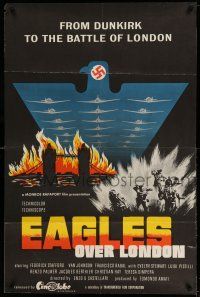 9p274 EAGLES OVER LONDON 1sh R73 Van Johnson, really cool artwork of WWII aerial battle!