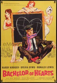 9p061 BACHELOR OF HEARTS English 1sh '58 Hardy Kruger, Sylvia Syms, great artwork of sexy girls!