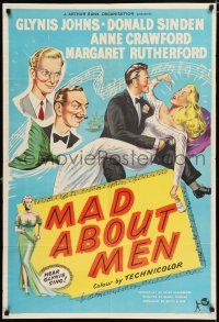 9p506 MAD ABOUT MEN English 1sh '54 artwork of sexy mermaid Glynis Johns and cast!