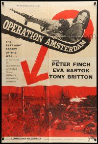 9p609 OPERATION AMSTERDAM English 1sh '60 Peter Finch & Eva Bartok take Hitler's diamonds!