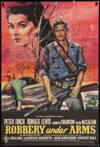 9p684 ROBBERY UNDER ARMS English 1sh '57 great art of Maureen Swanson & cowboy Peter Finch!