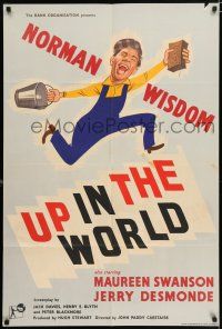 9p926 UP IN THE WORLD English 1sh '56 wacky Norman Wisdom with bucket and sponge!